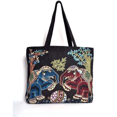 Afbeelding van Stoffen Canvas Shopper Olifant print Vakantie tas