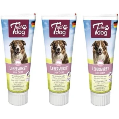 Afbeelding van Tubi Dog Delikatess Leverworst, verpakking van 3 stuks, x 75 g, lekkernijen voor honden, zonder smaakversterker, conserveringsmiddelen of kleurstoffen, in praktische soft touch tube