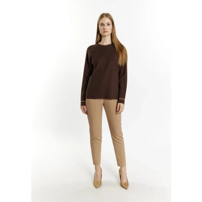 Afbeelding van DREIMASTER Klassik Dames Gebreide Trui XS/S / Donkerbruin Zand 50% Viscose 28% Polyester 22% Nylon