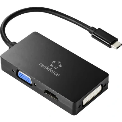 Afbeelding van Renkforce RF 4633066 USB C / HDMI DVI VGA Adapter [1x stekker 1x bus, bus 24+5 polig] Zwart