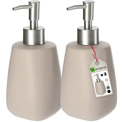 Afbeelding van KADAX Zeepdispenserset met pomp, pompdispenser van keramiek, dispenser voor vloeibare zeep, afwasmiddel, lotiondispenser, afwasmiddeldispenser badkamer, zeepdispenser