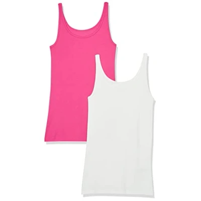 Afbeelding van Amazon Essentials Tanktop voor dames, slimfit, dunne bandjes, 2 stuks, donkerroze/wit, X Large