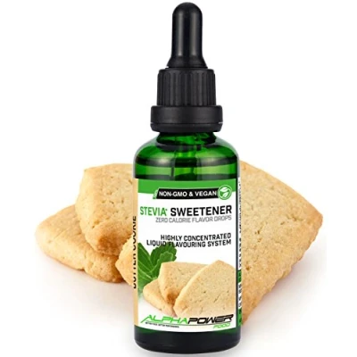 Afbeelding van ALPHAPOWER FOOD® Stevia Flavour Drops,Vegan, flüssig liquid 1x50ml Aroma Butterkeks, Lebensmittel flavor Konzentrat &amp; Geschmackstropfen Flave Tropfen ohne Zucker, Flavdrops zum Essen Backen