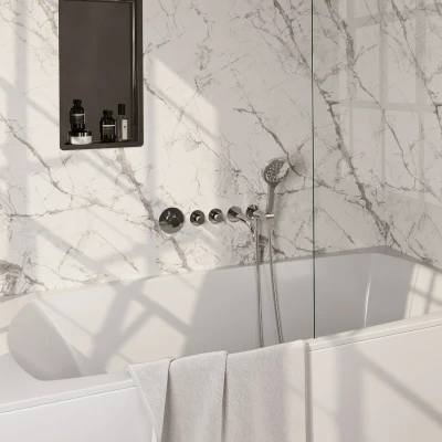 Afbeelding van Brauer Chrome Edition Badkraan Inbouw douchegarnituur 20cm uitloop inbouwdeel 3 gladde knoppen handdouche rond standen chroom