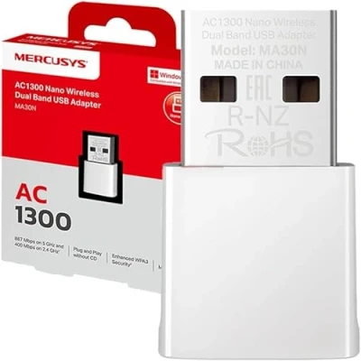 Afbeelding van Mercusys TP Link MA30N WiFi USB Adapter, AC1300Mbps, Netwerkkaart, Nano kaart, Dual Band, 2.0, WPA3, Plug &amp; Play, Windows 11/10