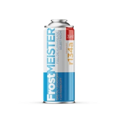 Afbeelding van FrostMEISTER 3 in 1 complete 400 ml navulset voor airconditioning incl. vervanging koelmiddel, compressorolie en afdichtmiddel snel eenvoudig vermogensherstel, compatibel met R134