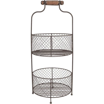 Afbeelding van Clayre &amp; Eef Mandenrek Ø 25x59 cm Bruin Ijzer Rond Fruitschaal Etagère