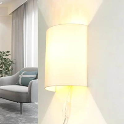 Afbeelding van Moderne wandlamp met kabelaansluiting in crème elegante loft stoffen ALICE