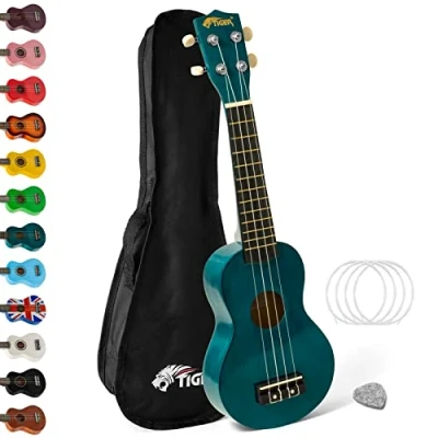 Afbeelding van TIGER 2501 BL Sopraanukelele met draagtas, vilten plectrum en reservesnaren blauw