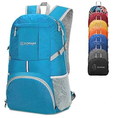 Afbeelding van ZOMAKE Lichtgewicht Opvouwbare Rugzak 35L,Licht Waterdichte Wandelrugzak,Pakbare voor Dames En Heren,Outdoor Wandelen Camping Reizen(Lichtblauw)
