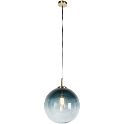Afbeelding van QAZQA Art Deco hanglamp messing met oceaanblauw glas 33 cm Pallon