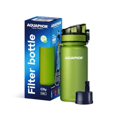 Afbeelding van AQUAPHOR City Bottle 350ml Groen Reiswaterfles met actieve koolfilter Filters Chloor &amp; Onzuiverheden Gemaakt van Tritan BPA vrij Blijf gehydrateerd onderweg!