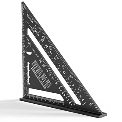 Afbeelding van Newaner 180 mm timmermanshoek, aluminium liniaal, driehoekige timmerhoek 45 90 graden verdikt, hoge precisie meetgereedschap, voor timmerman, dakdekker, ingenieur (zwart)