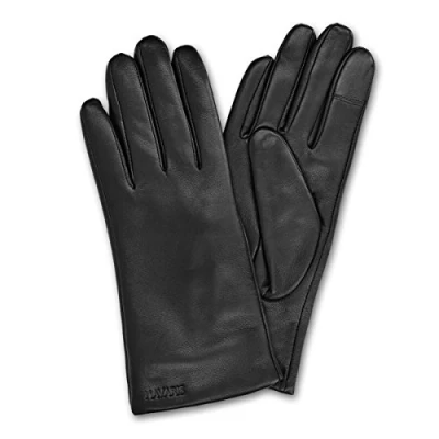 Afbeelding van Navaris leren touchscreen handschoenen 100% lederen voor dames Dameshandschoenen met zachte kasjmier wollen voering Maat M Zwart