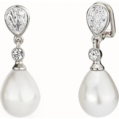 Afbeelding van Traveller Clip Oorbellen Oorclips Dames Hangers Zilverkleurig Parels Kristal Preciosa Crystals Parel Wit Oorhangers 30 mm 110680