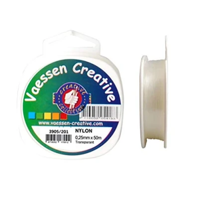Afbeelding van Vaessen Creative Nylondraad, transparant, 0,25 mm x 50 m spoel, scheurvast nylon koord, band, perlondraad, vislijn voor knutselen, naaien, inrijgen van kralen en ophangen decoratieve