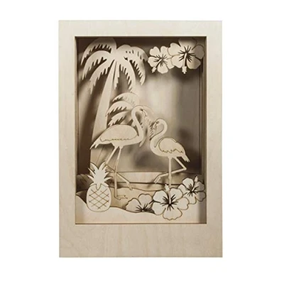 Afbeelding van Rayher 62850505 houten bouwset 3D frame Flamingo, FSC gecertificeerd, natuur, 20 x 30 cm, diepte 6,7 10 delig, voor knutselen en beschilderen