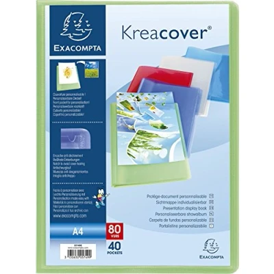 Afbeelding van Exacompta Ref 5749E Kreacover Collection Semi Rigid Opaque PP Display Book 240 x 320 mm groot, geschikt voor A4 documenten, 40 zakken diverse kleuren (verpakking van 5)