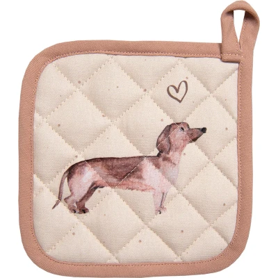 Afbeelding van Clayre &amp; Eef Pannenlap 20x20 cm Beige Katoen Vierkant Teckel Afgiet