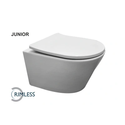 Afbeelding van Wiesbaden Vesta junior wandcloset rimless verkort met Shade slim toiletzitting softclose en quick release glans wit