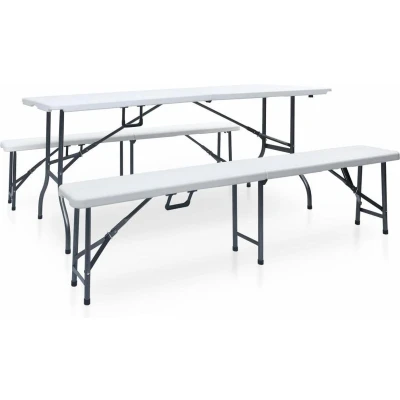 Afbeelding van VIDAXL Tuintafel met 2 bankjes inklapbaar 180 cm staal en HDPE wit