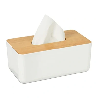 Afbeelding van Relaxdays tissue box kunststof tissuehouder zakdoekjesdoos deksel van bamboe
