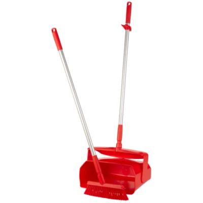 Afbeelding van Vikan Stofblikken met Lange Steel Hygiene Combinatieset Stofblik 350mm Rood Medium Veger 250mm en ALU 840mm
