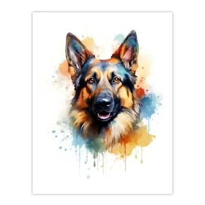 Afbeelding van Artery8 German Shepherd Lovers Gift Watercolour Pet Portrait Painting Artwork Extra Large XL Wall Art Poster Print