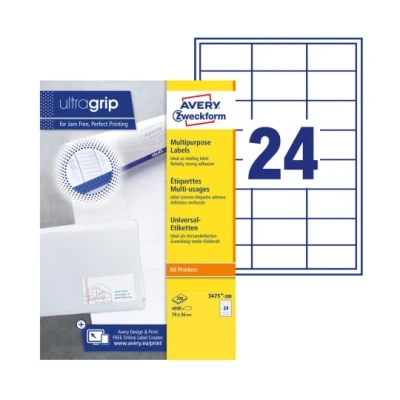 Afbeelding van Etiket Avery Zweckform 3475 200 70x36mm wit 4800stuks