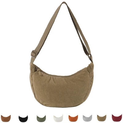 Afbeelding van Boraboi® Stijlvolle Corduroy Crossbody Tas voor Dames met Halve Maan Design en Verstelbare Riem