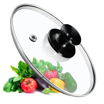 Afbeelding van KADAX Pandeksel, universeel deksel van glas met glanzend zwarte handgreep, hittebestendig in verschillende maten, pannendeksel, glazen voor pot, pan (18 cm)