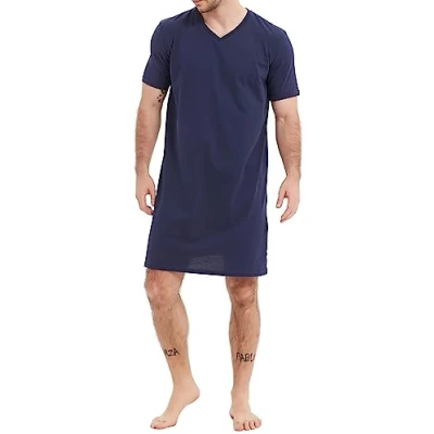 Afbeelding van In One Clothing Herennachthemd met V hals en halve mouw, nachtblauw, XXL