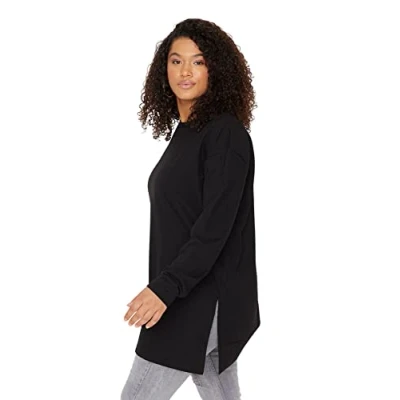 Afbeelding van Trendyol Vrouwen Lage mouw Basis Zwart gedetailkunstleerd gebreid sweatshirt met dunne split