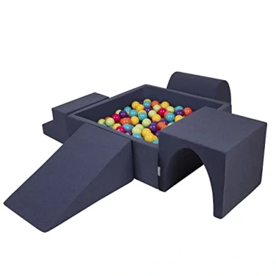 Afbeelding van KiddyMoon Speeltuin Met Vierkante Ballenbak (300 Ballen) Ballenbakken Voor Baby&#039;s Zwembad Hindernisbanen, Gemaakt In De EU, Donker Blauw:Licht Groen/Geel/Turkoois/Oranje/Donker Roze/Violet