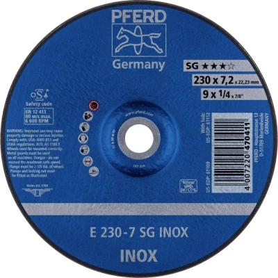 Afbeelding van PFERD 62223632 E 230 7 SG INOX Afbraamschijf gebogen Diameter mm Boordiameter 22.23 RVS 10 stuk(s)