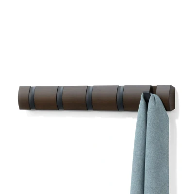 Afbeelding van Umbra Wandkapstok Flip 5 Haken Inklapbaar Zwart Walnoot 51x6x3cm