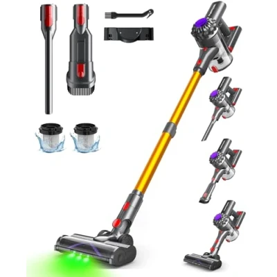 Afbeelding van VACTechPro V15 Draadloze accustofzuiger, 35 kPa, met afneembare accu, tot minuten looptijd, 6 in 1 dierenharen voor hardhouten vloeren, tapijt en goud