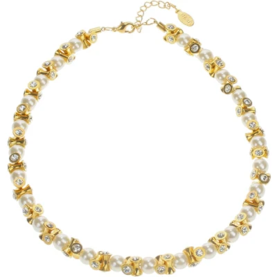 Afbeelding van Behave Klassieke korte ketting dames goud kleur met parels en steentjes