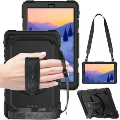 Afbeelding van TECHGEAR UTILITY hoes Compatibel met Samsung Galaxy Tab A 10.1 2019 SM T510 / T515) Stoere, Robuuste, Schokbestendige Hoesje 360 Roterende Stand, Handriem en Schouderriem Case Zwart