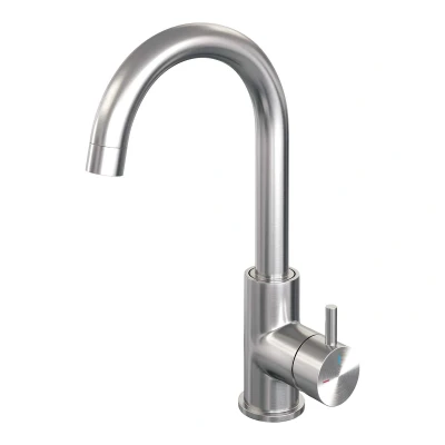 Afbeelding van Brauer Brushed Edition Wastafelmengkraan opbouw hoog draaibaar ronde uitloop model b PVD geborsteld RVS
