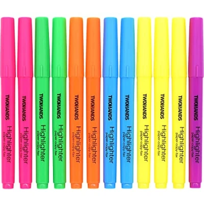 Afbeelding van TWOHANDS Markeerstiften Diverse Kleuren, Beitelpunt voor School, 12 stuks, 21304