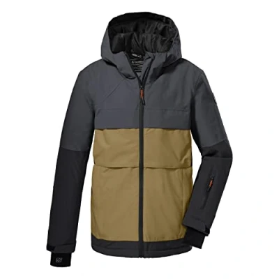 Afbeelding van killtec jongens SKI jas/functionele jas met capuchon en sneeuwvanger KSW 180 BYS JCKT, anthracite, 140, 38785 000