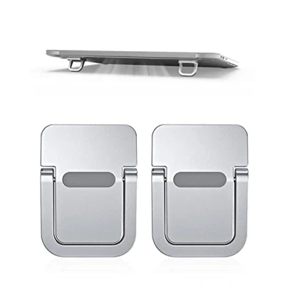 Afbeelding van PFLYPF Laptopstandaard, 2 delig, opvouwbare standaard, zelfklevende computerhouder, ergonomisch en onzichtbaar, compatibel met vele laptops (zilver)