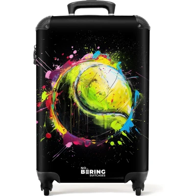 Afbeelding van NoBoringSuitcases.com® Handbagage koffer lichtgewicht Reiskoffer trolley Tennisbal met graffiti Rolkoffer wieltjes Past binnen 55x40x20 en 55x35x25