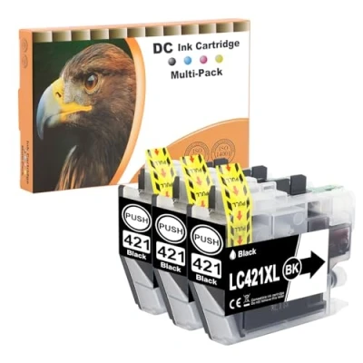 Afbeelding van D&amp;C LC421XL Inktcartridges, compatibel met Brother LC421 XL, multipack voor DCP J1050DW cartridges, MFC J1010DW, J1140DW cartridges (zwart, 3 stuks)