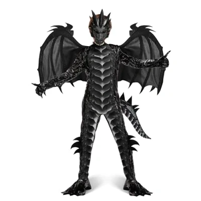 Afbeelding van Spooktacular Creations Drakenkostuum voor jongens, drakenvleugels, staart en maskerset Halloween, verkleden, zwart rood
