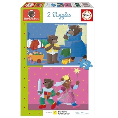 Afbeelding van Educa Set van 2 puzzels voor kinderen met 48 stukjes. Kleine bruine beer Eenmaal gemonteerd: 28 x 20 cm. Bestaat uit grote, perfect afgewerkte stukken. +4 jaar (19881)