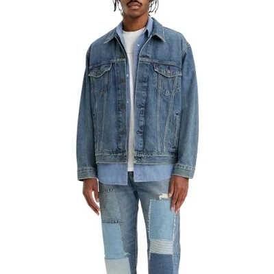 Afbeelding van Levi&#039;s heren Trucker spijkerjas met borstzakken en donkere wassing in de kleur Indigo, maat: L