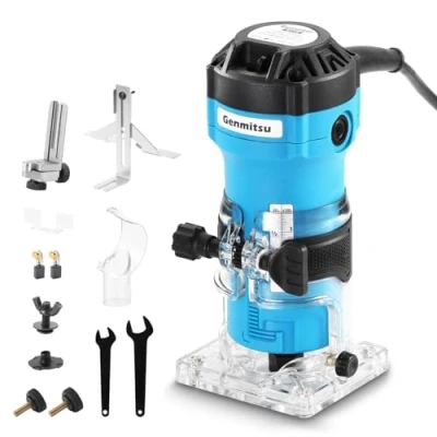 Afbeelding van Genmitsu 1HP Palm Trimmerrouter, 30.000 tpm, compact houten gereedschap met vaste sokkel, 1/4 inch spantang, perfect voor CNC houtbewerking en doe het zelfproject