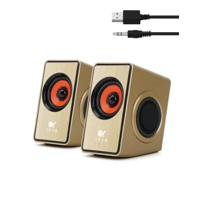 Afbeelding van OROW PC luidspreker, 12 W, mini luidspreker voor pc, USB met basmembraan, kleine computerluidspreker (goud